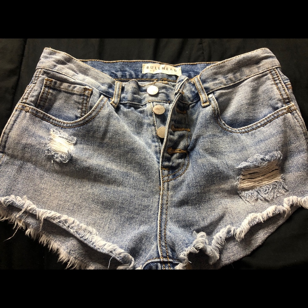 high rise distressed shorts
